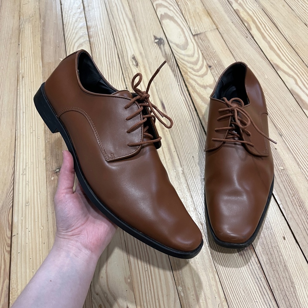 Joseph Abboud Men Cognac Brown Plain Toe Derby Dress Shoes Preppy Business Sz 13